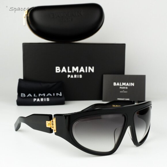 Balmain Women Sunglasses Black Grey Grad Wraparound B-ESCAPE BPS-143A-62 NEW - Picture 1 of 13